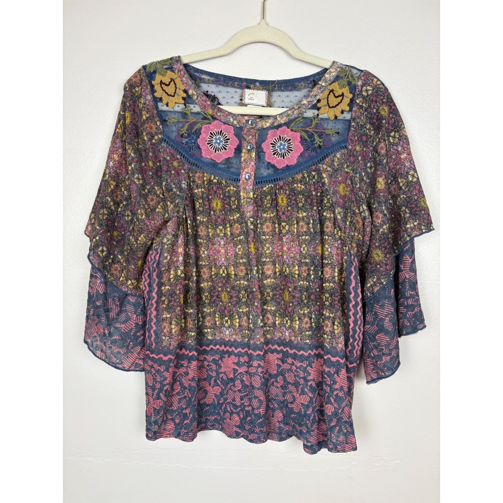 Anthropologie Postmark Ciutadella Top Lace Embroidered Floral Size M Bell Sleeve - Picture 14 of 17